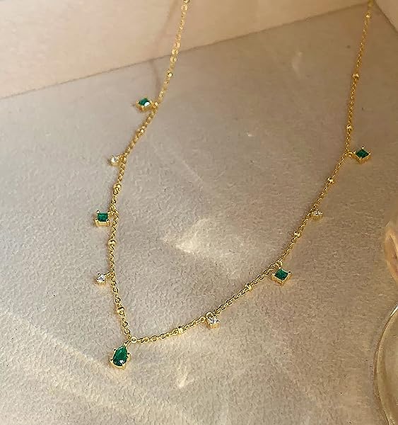 Dainty-Gold-Tone-Floating-Pear-Emerald-and-Zirconia-Dangling-Droplet-Station-Necklace-Gold-Chain-B0C6L1KV5N-4 Dainty-Gold-Tone-Floating-Pear-Emerald-and-Zirconia-Dangling-Droplet-Station-Necklace-Gold-Chain-B0C6L1KV5N-4