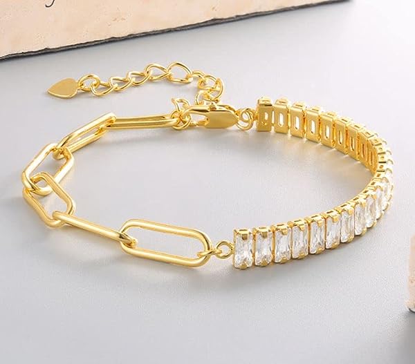 Half-and-Half-Baguette-and-Chain-Bracelet-18K-Gold-Plated-Tennis-Chain-and-Paperclip-Link-Cubic-Zirconia-Bracelet-B0B5WBRBX5-8 Half-and-Half-Baguette-and-Chain-Bracelet-18K-Gold-Plated-Tennis-Chain-and-Paperclip-Link-Cubic-Zirconia-Bracelet-B0B5WBRBX5-8